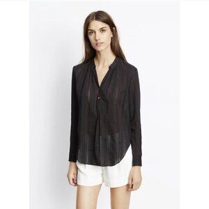 Vince | Shirred Neck Long Sleeve Blouse In Dobby Weave